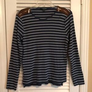 Lauren Ralph Lauren Top Size XL Navy  white stripe Suede Zipper shoulder detail